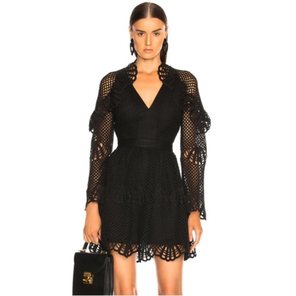 Self-Portrait Black Lace Long Sleeve Dress